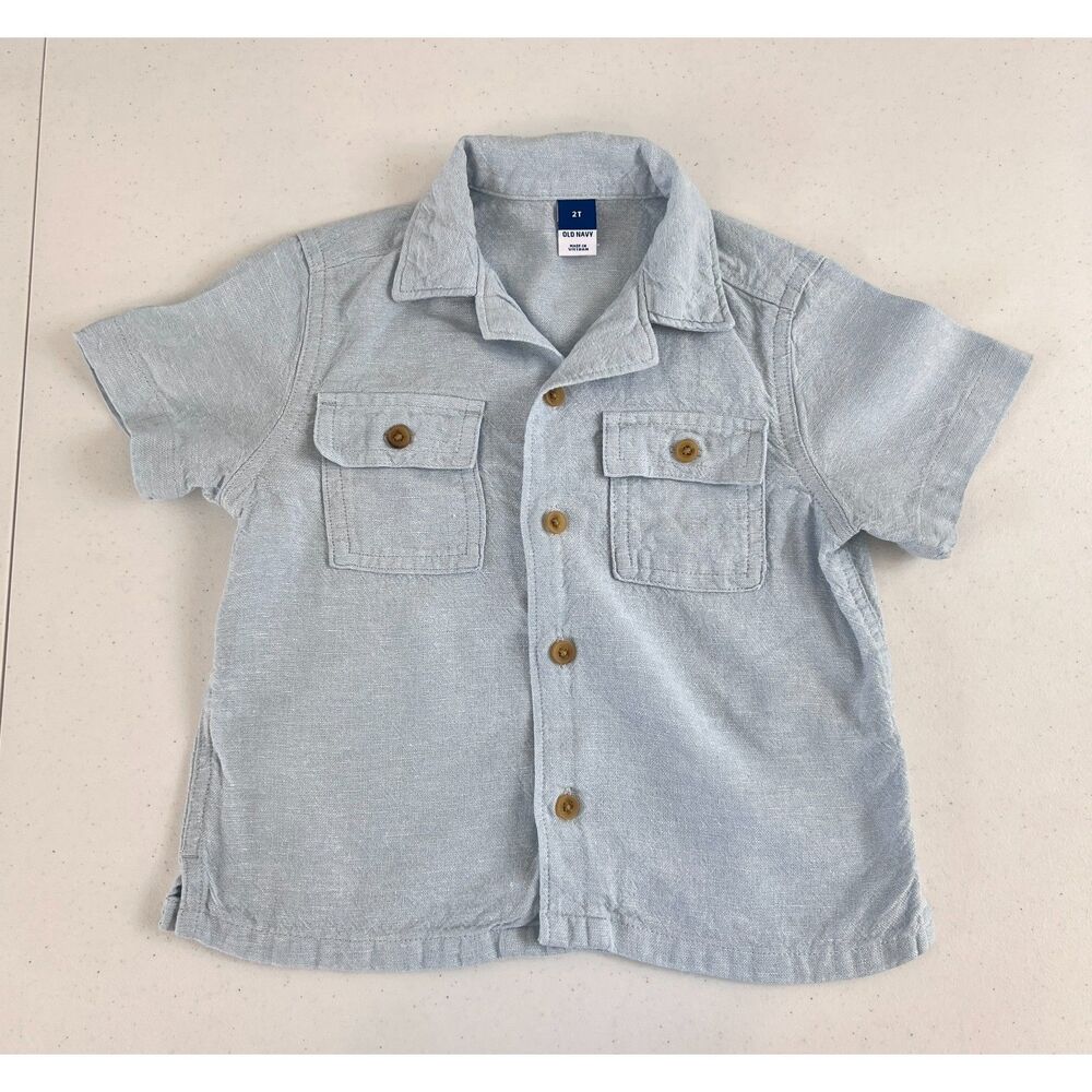 Old Navy Toddler Boys Short Sleeve Linen Blend Button Up Shirt Size 2T